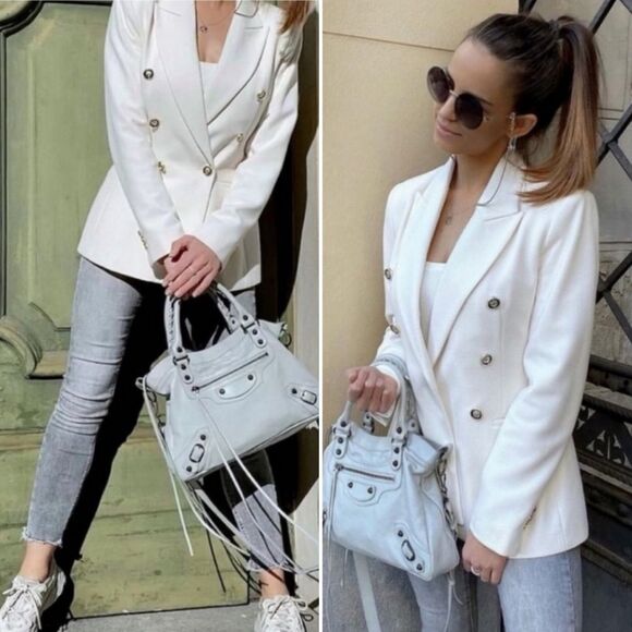 Blogger Fave Zara Ivory Double Breasted Tailored Blazer Textured Pique Size S - Picture 13 of 13